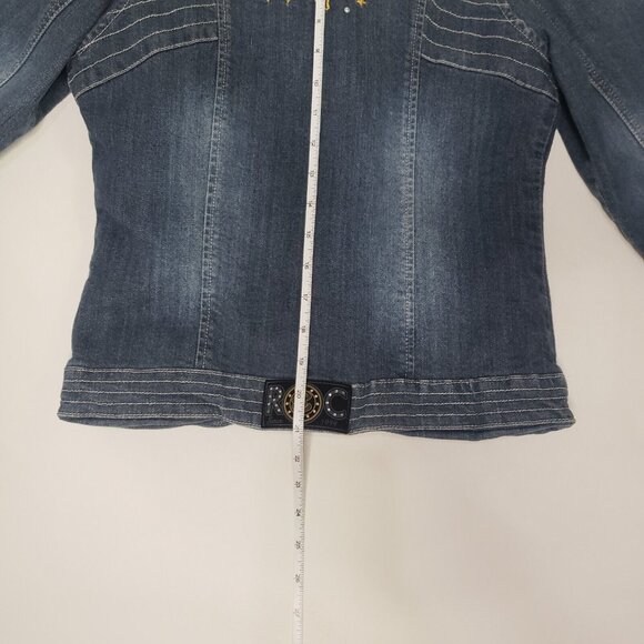 Rocawear Denim Jacket Girl Large 10/12 Medium Wash Magenta Satin Lined Y2K Retro - Picture 9 of 16